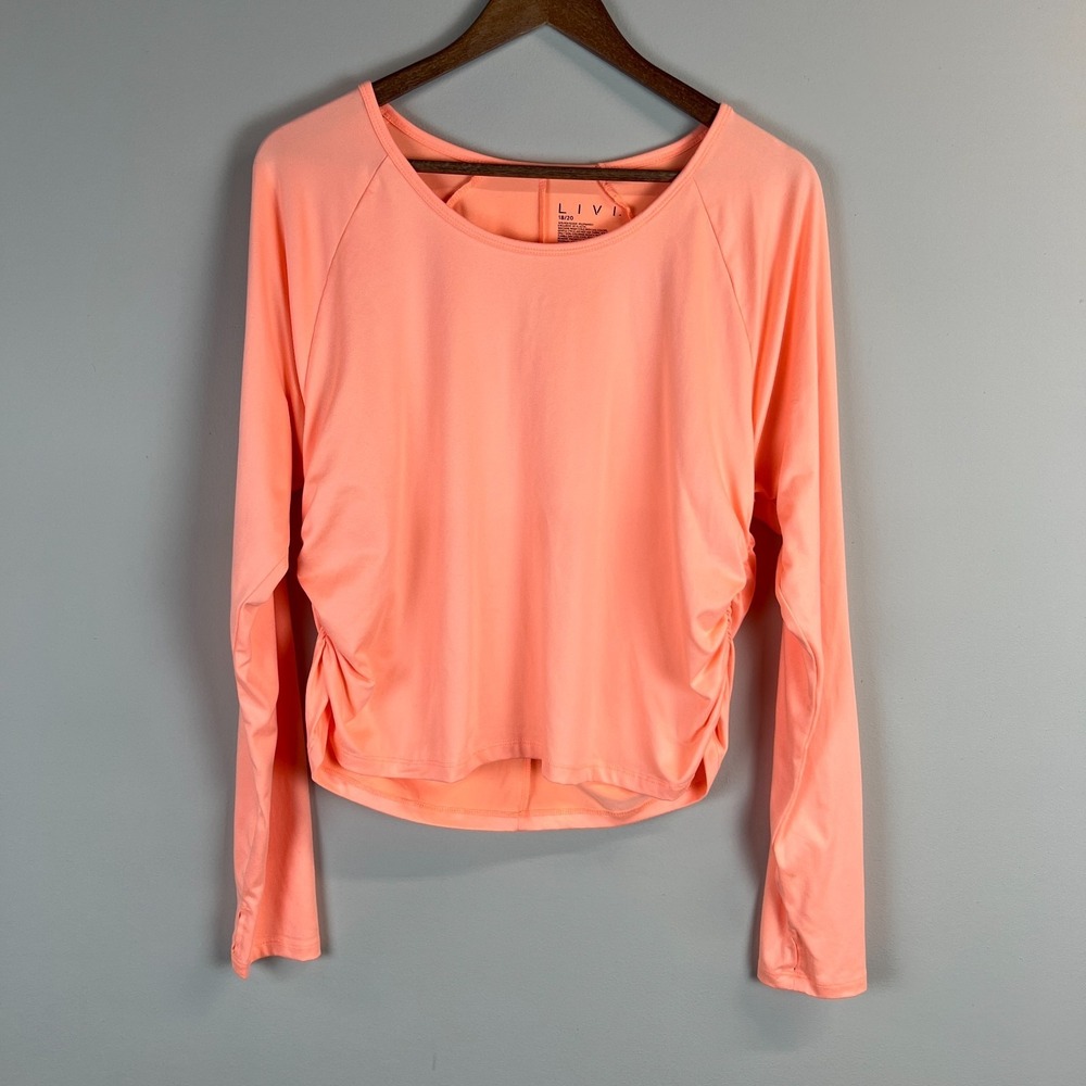 Lane Bryant Livi Active Top 18/20 Orange Ruched Side Crop Athleisure Workout Gym